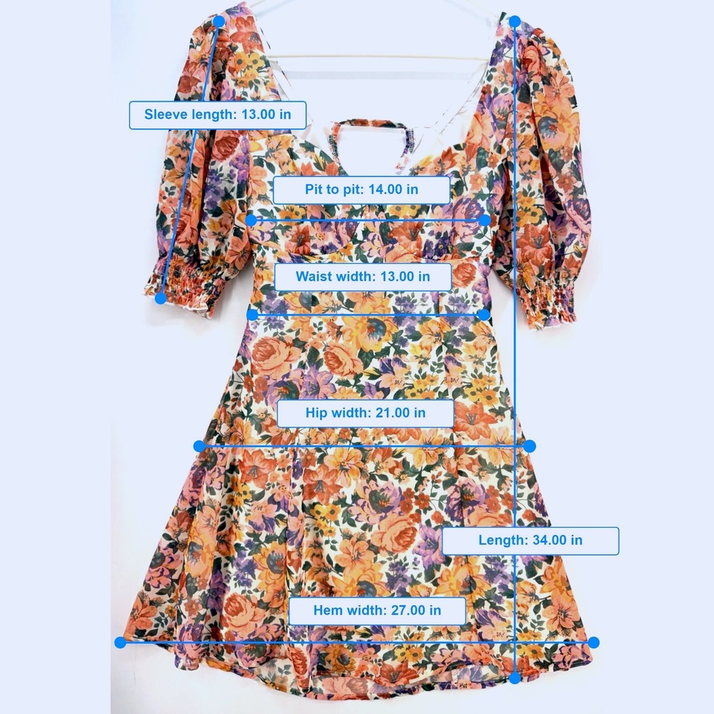 Showpo Floral Puff Sleeve Cut Out Mini Dress Sz US 2 Garden Party Euro Summer - Picture 8 of 10